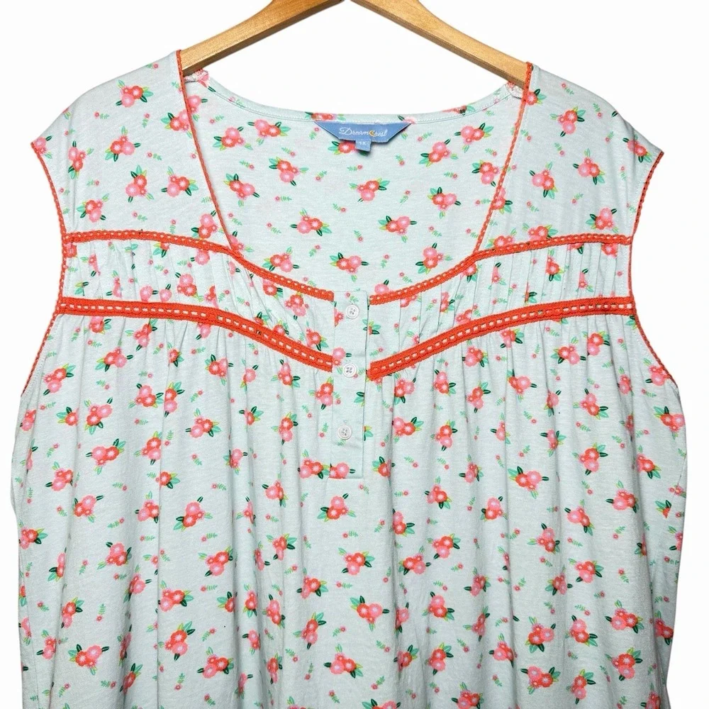 Dream Crest Womens Floral Nightgown 1X 100% Cotton Cottagecore Lounge‎ Cozy